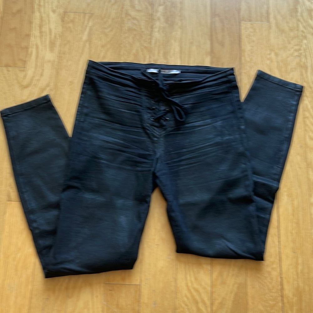 Taylor Hill x Joe's Women's Icon Coated Ankle Laced Up Black Skinny Jeans